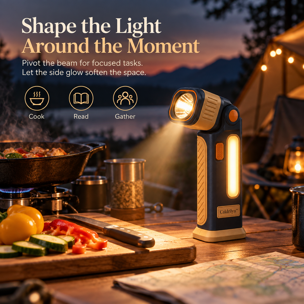 Caldrilyn™ Pivot-Head Pocket Flashlight with Side Glow and Flat-Base Stand