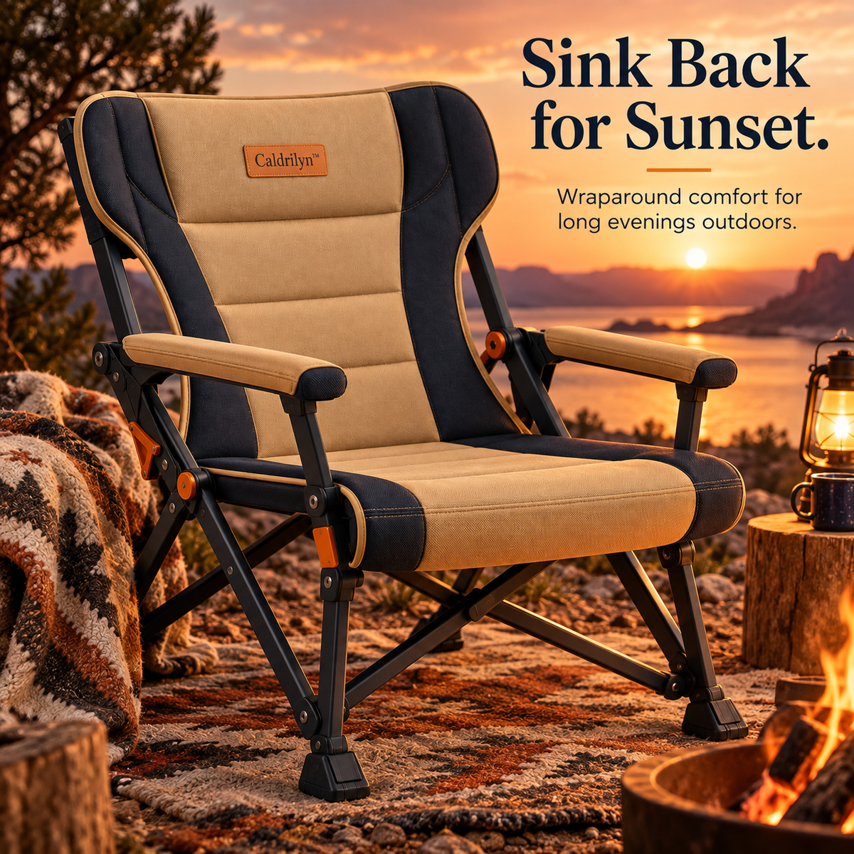 Caldrilyn™ Dual-Posture Folding Camp Chair with Adjustable Lounge Frame and Supportive Wraparound Backrest