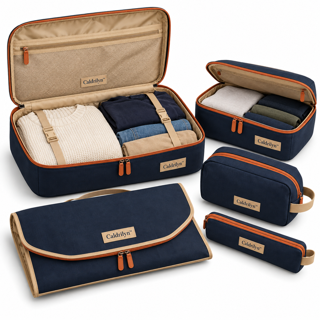 Caldrilyn™ Modular Travel Organization Set with Convertible Packing Trays and Destination Pouches