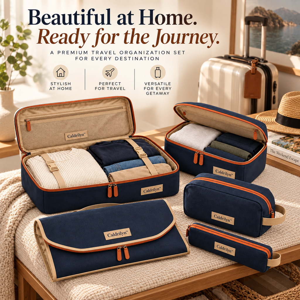 Caldrilyn™ Modular Travel Organization Set with Convertible Packing Trays and Destination Pouches