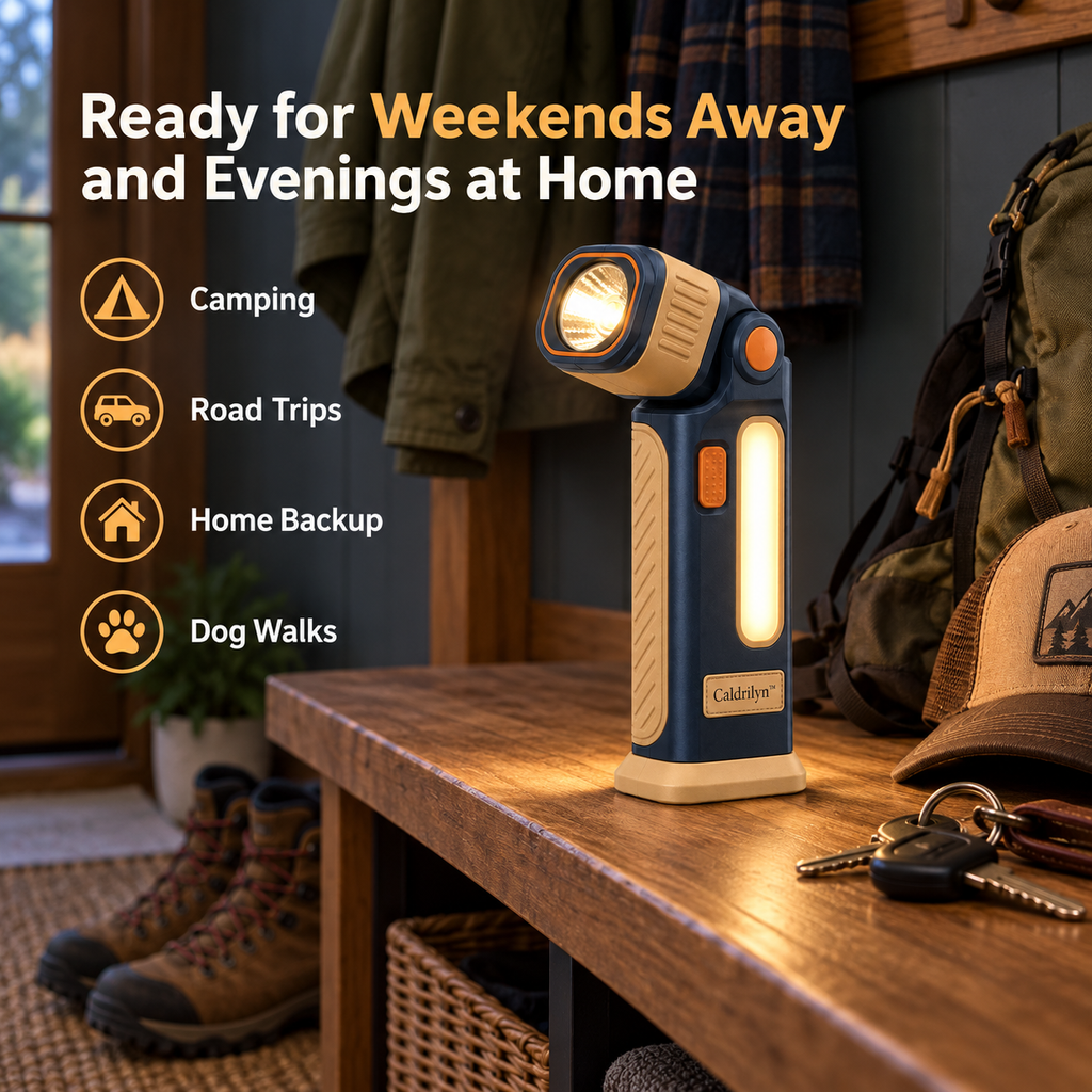 Caldrilyn™ Pivot-Head Pocket Flashlight with Side Glow and Flat-Base Stand