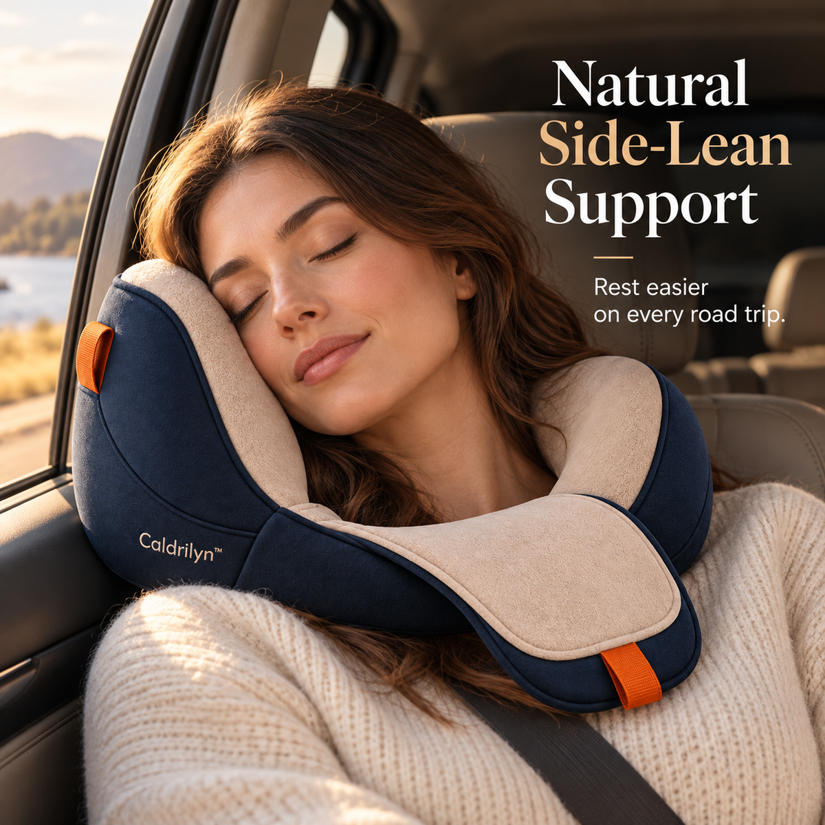 Caldrilyn™ Convertible Side-Support Travel Pillow with Shoulder Cradle and Fold-Flat Lumbar Mode