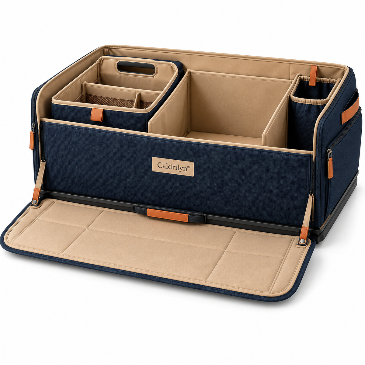 Caldrilyn™ Pull-Forward Trunk Organizer with Lift-Out Caddy and Fold-Down Bumper Mat