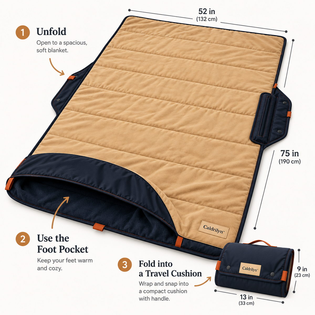 Caldrilyn™ Convertible Road Trip Blanket with Foot Pocket, Seat Wrap and Tailgate Mat