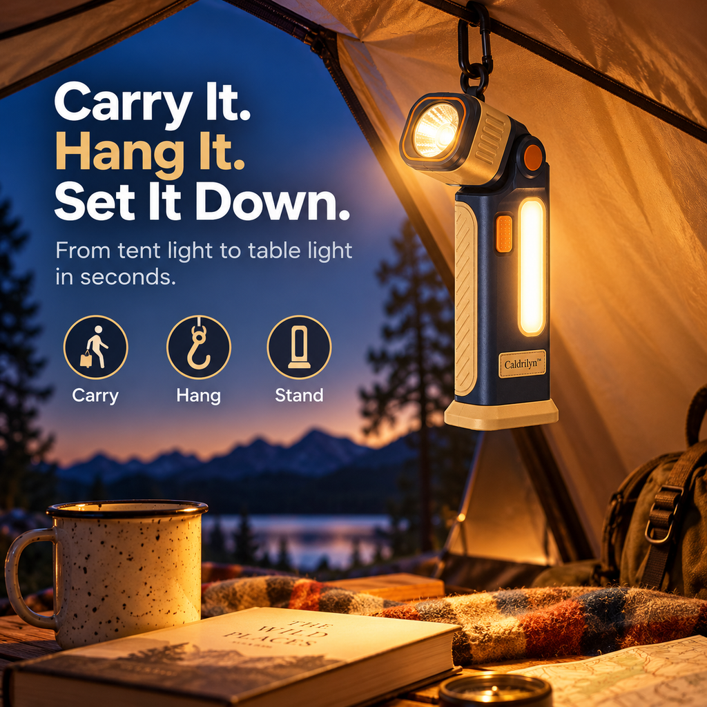 Caldrilyn™ Pivot-Head Pocket Flashlight with Side Glow and Flat-Base Stand