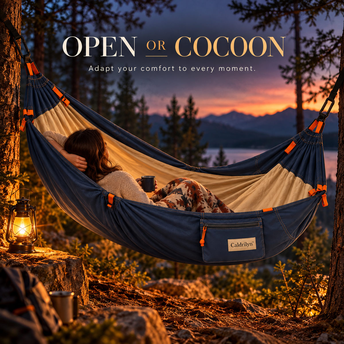 Caldrilyn™ Adjustable Flat-Lay Travel Hammock with Supportive Side Wings and Convertible Lounge Mode