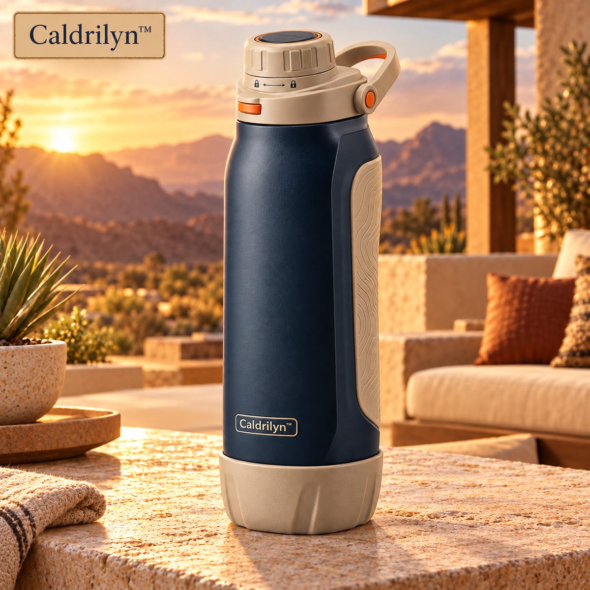 Caldrilyn™ Dual-Mode Trail & Table Water Bottle with Flat-Back Grip and Convertible Base Cup