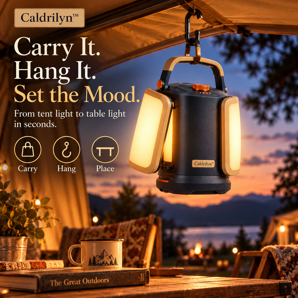 Caldrilyn™ Convertible Ambient & Task Camping Lantern with Rotating Light Panels