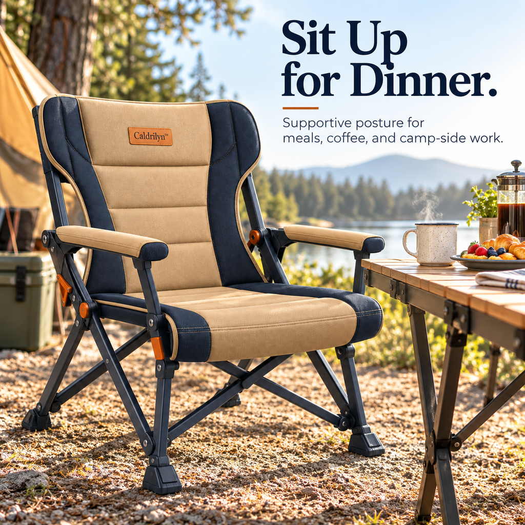 Caldrilyn™ Dual-Posture Folding Camp Chair with Adjustable Lounge Frame and Supportive Wraparound Backrest