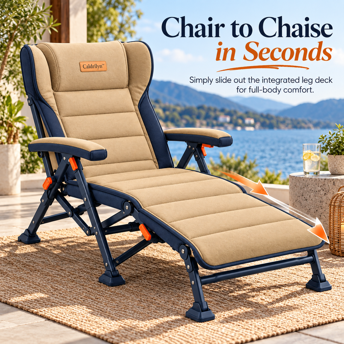 Caldrilyn™ Convertible Outdoor Chaise with Sliding Leg Deck and Adjustable Wraparound Recline