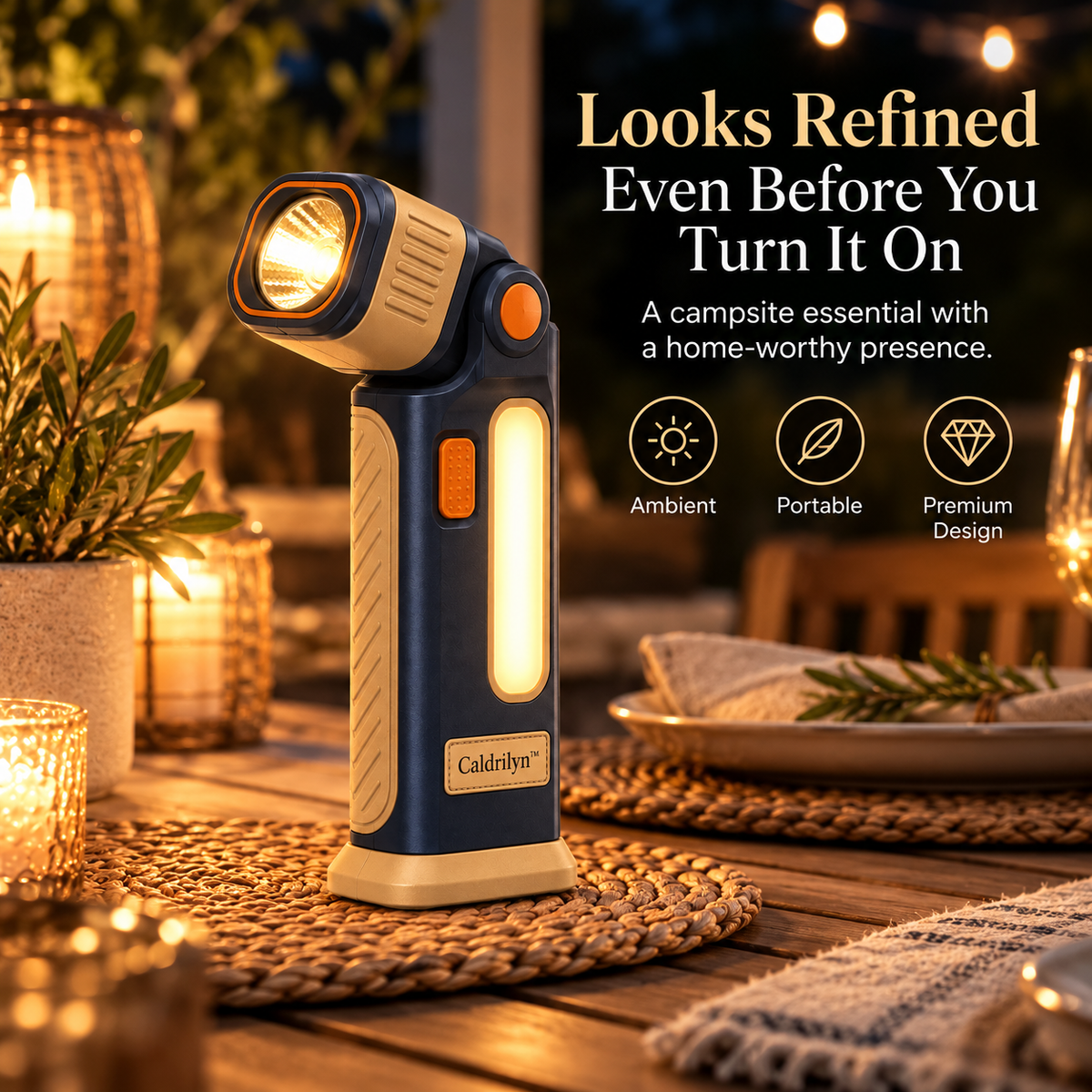 Caldrilyn™ Pivot-Head Pocket Flashlight with Side Glow and Flat-Base Stand