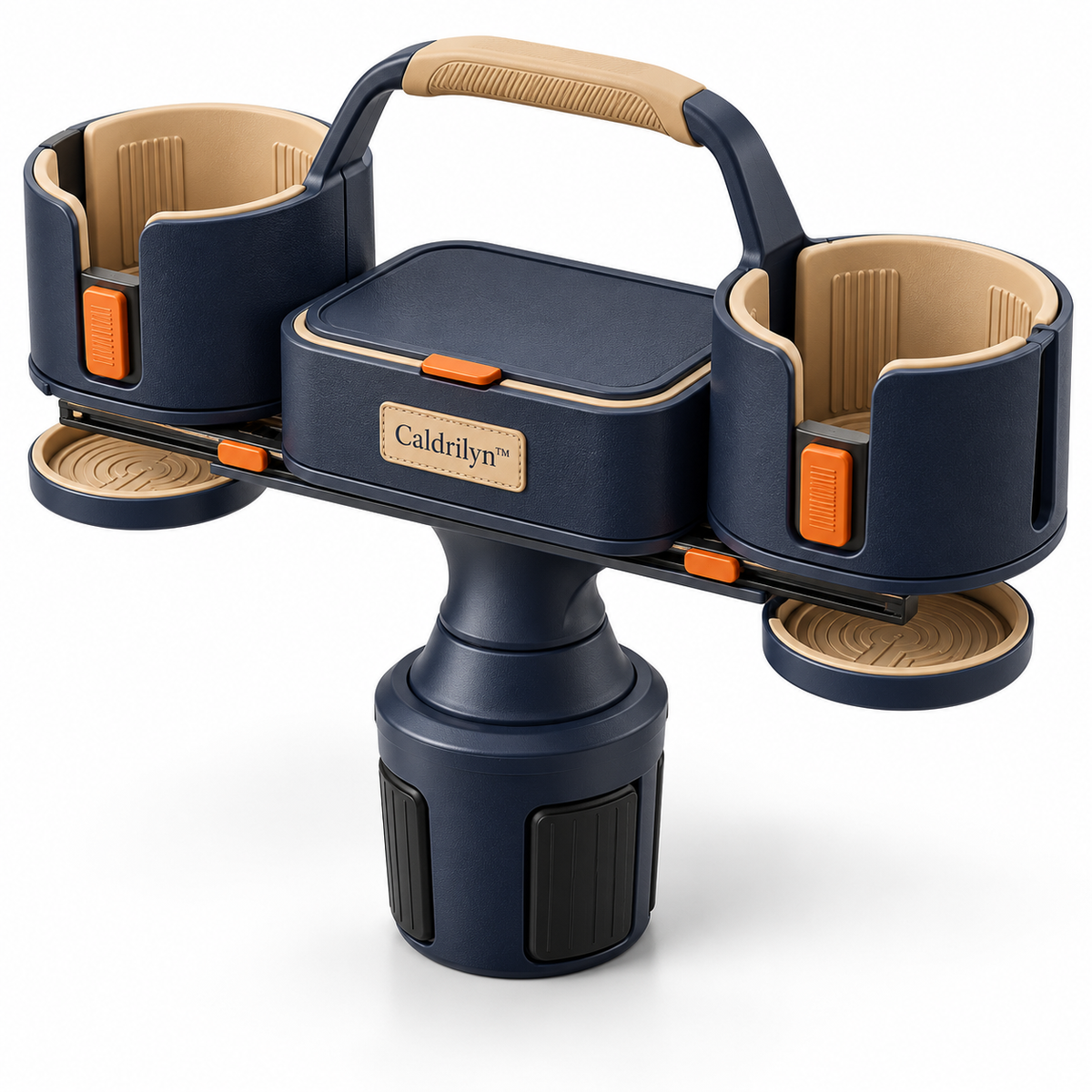 Caldrilyn™ Sliding Console Beverage Organizer with Adjustable Cup Bays and Lift-Out Travel Caddy