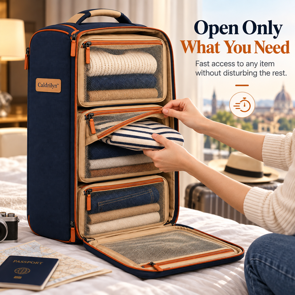 Caldrilyn™ Fold-Out Travel Wardrobe Organizer with Front-Access Compartments