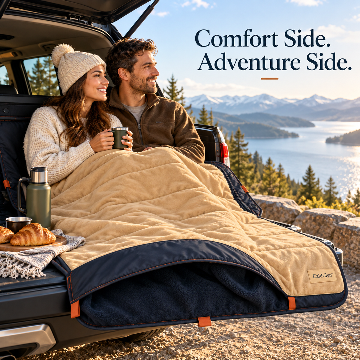 Caldrilyn™ Convertible Road Trip Blanket with Foot Pocket, Seat Wrap and Tailgate Mat